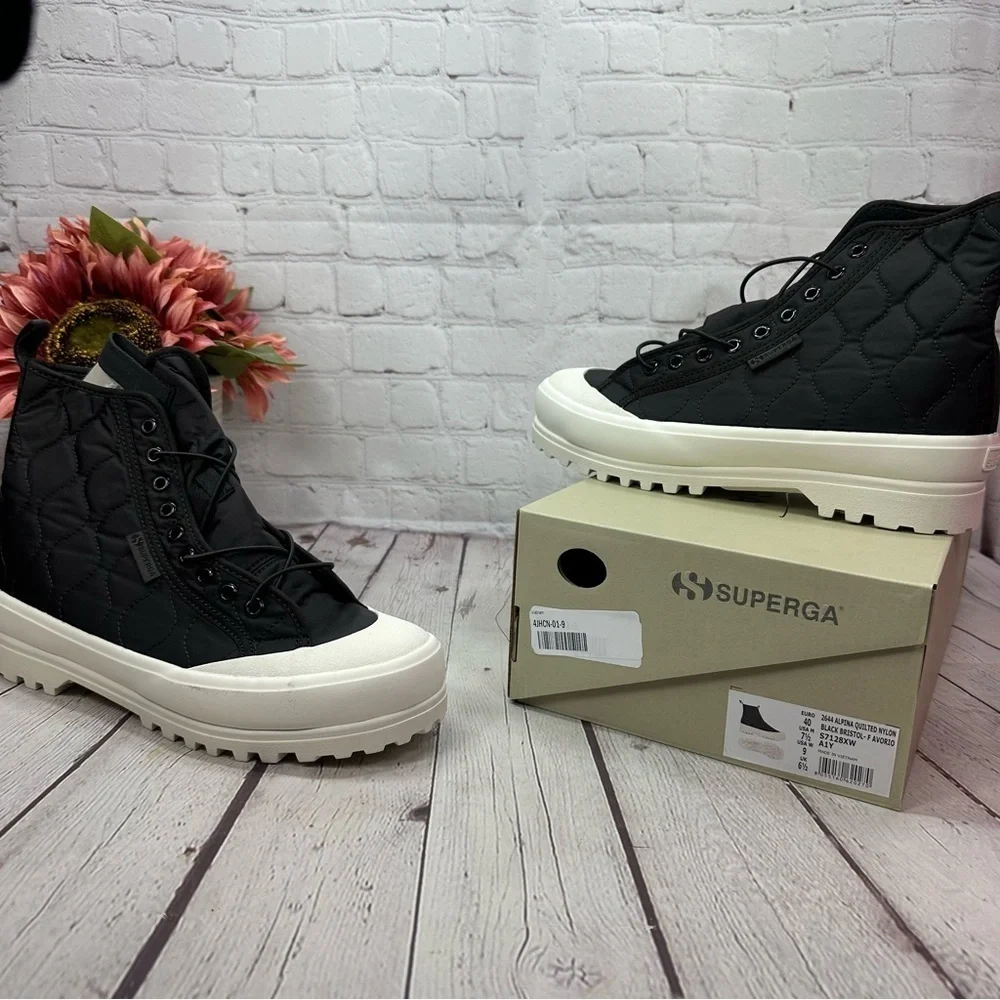 NWT superga black bristol- 2644 alpina quilted nylon platform high tops sz 9